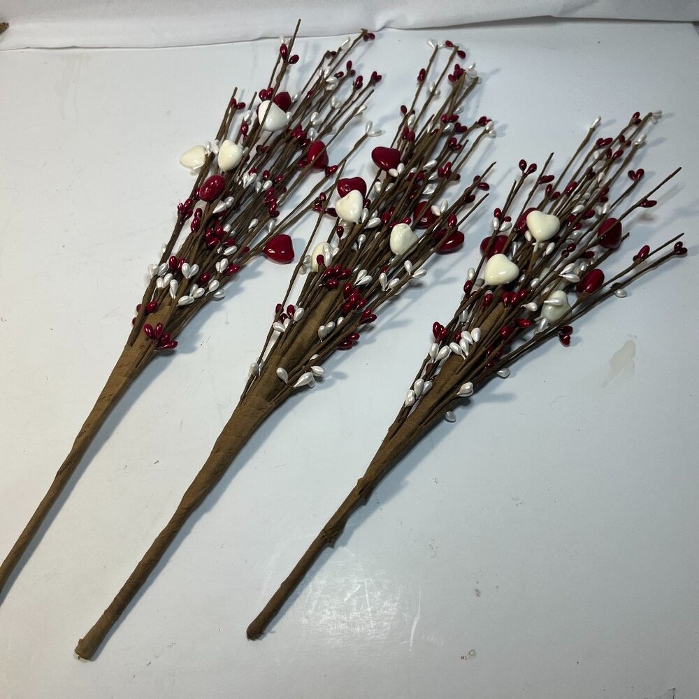 Valentine's Floral Picks Set of 3 Red White Hearts Pip Berry Love Spray New
